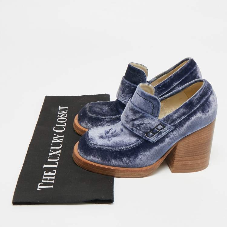 Pre Owned Marni Size 36 Blue Velvet Block Heel Loafers Pumps