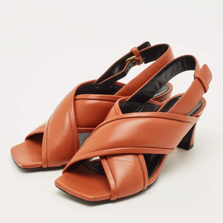 Pre Owned Marni Size 36 Brown Leather Crisscross Slingback Sandals