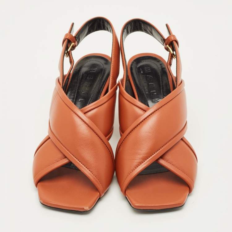 Pre Owned Marni Size 36 Brown Leather Crisscross Slingback Sandals