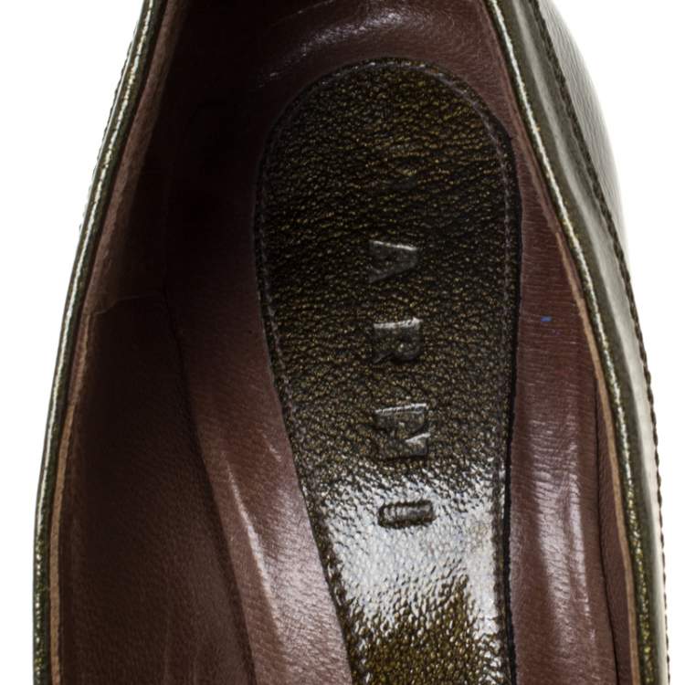 Pre Owned Marni Olive Green Patent Leather Platform Pumps Size 37