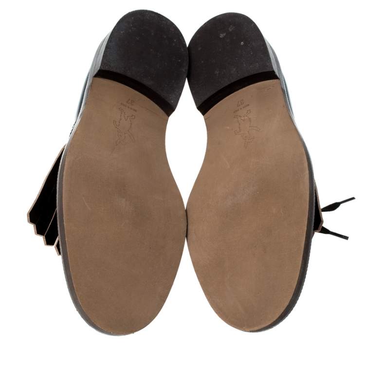 Pre Owned Marni Black/Gold Patent Leather Fringed Oxford Size 37