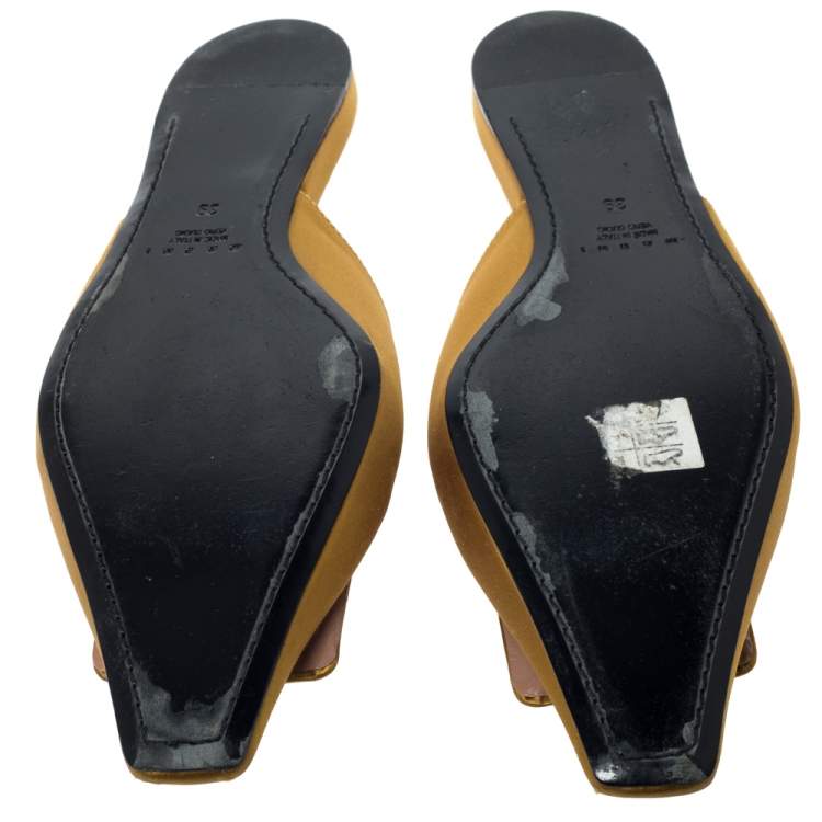 Pre Owned Marni Yellow Satin Sabot Mules Size 39