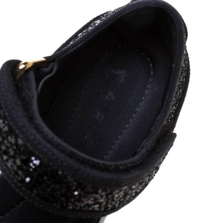 Pre Owned Marni Black Mesh and Glitter Mary Jane Sneakers Size 36