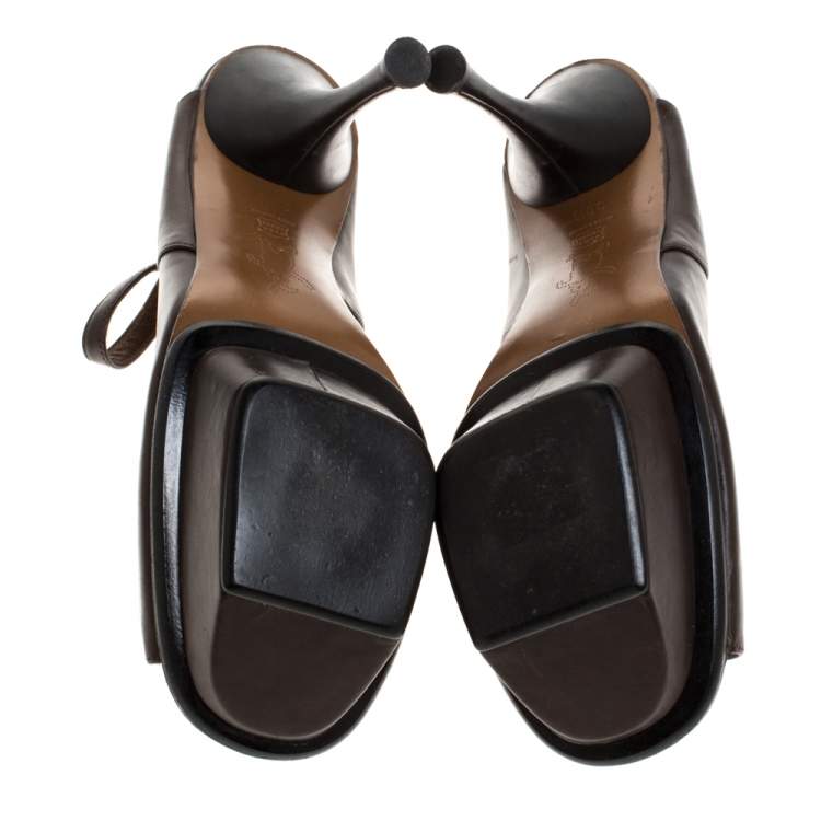 Pre Owned Marni Brown Leather Ankle Strap Platform Sandals Size 38.5