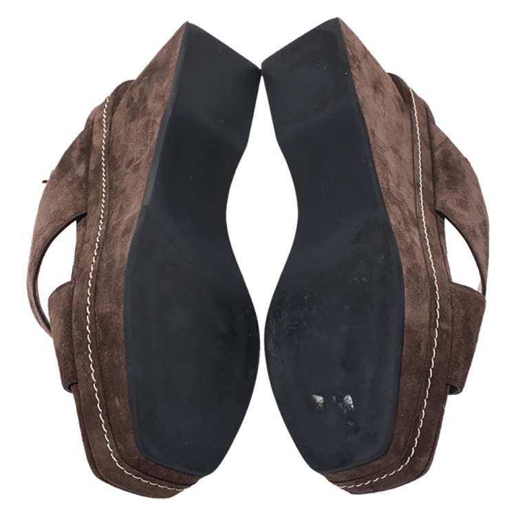 Pre Owned Marni Brown Suede Crisscross Wedge Sandals Size 39
