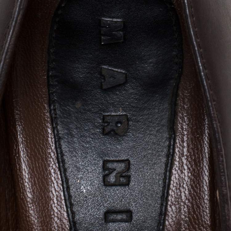 مملوكة مسبقًا Marni Brown/Grey Leather Open Toe Platform Pumps Size 38.5