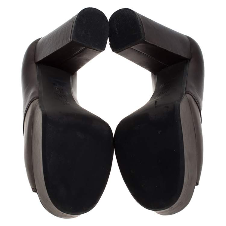 مملوكة مسبقًا Marni Brown/Grey Leather Open Toe Platform Pumps Size 38.5