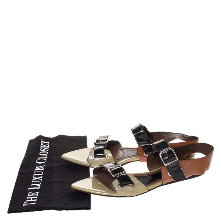 Pre Owned Marni Tricolor Patent Leather Pointed Toe Flat Sandals Size 39