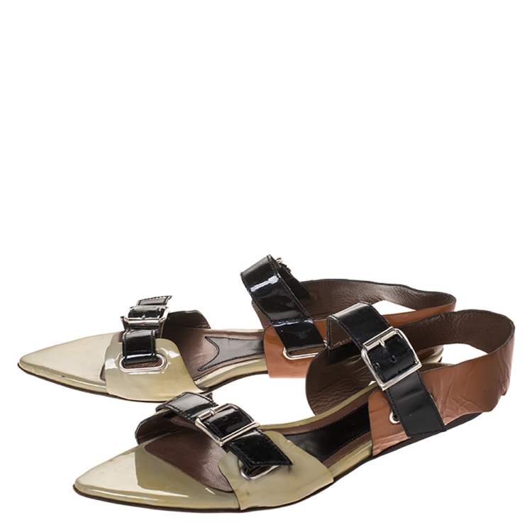 Pre Owned Marni Tricolor Patent Leather Pointed Toe Flat Sandals Size 39