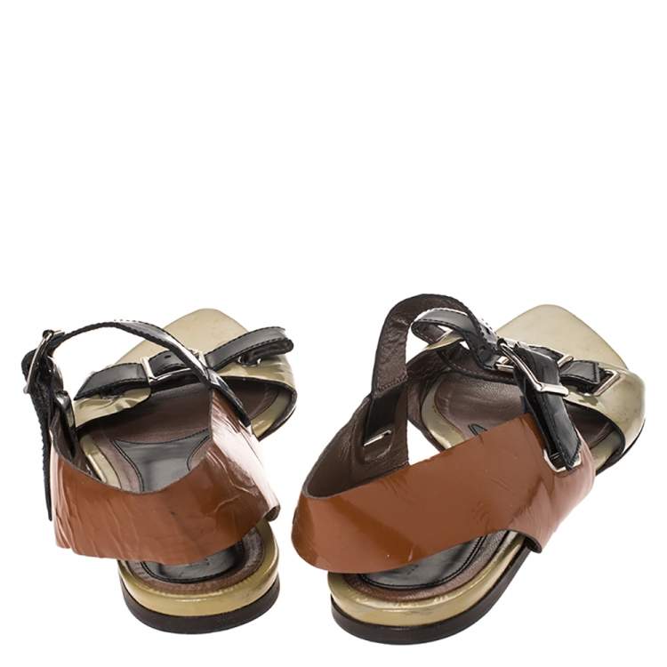 Pre Owned Marni Tricolor Patent Leather Pointed Toe Flat Sandals Size 39