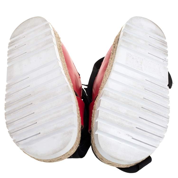 Pre Owned Marni Red Leather And Black Ribbon Ankle Wrap "Fussbett" Espadrille Flat Size 41