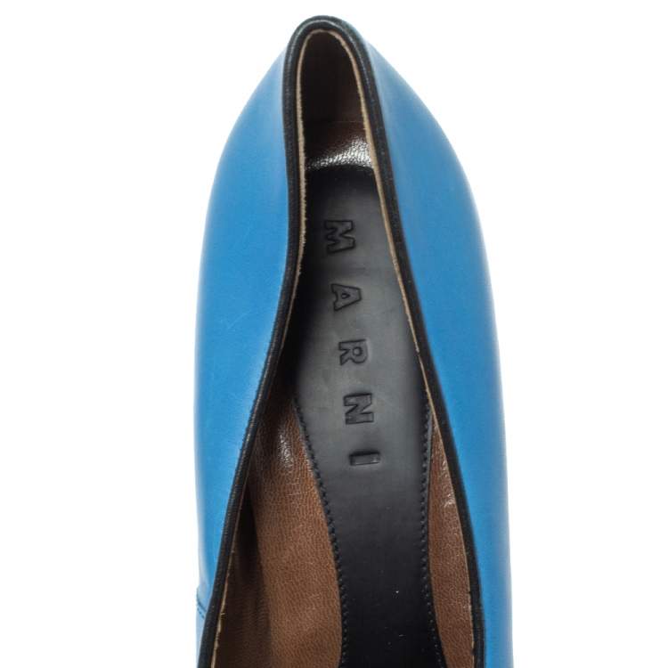 Pre Owned Marni Blue Leather Platform Loafer Pumps Size 40
