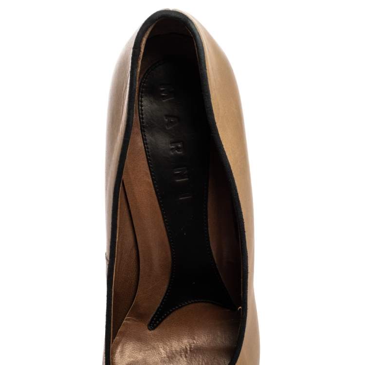 Pre Owned Marni Beige Leather Platform Pumps Size 37