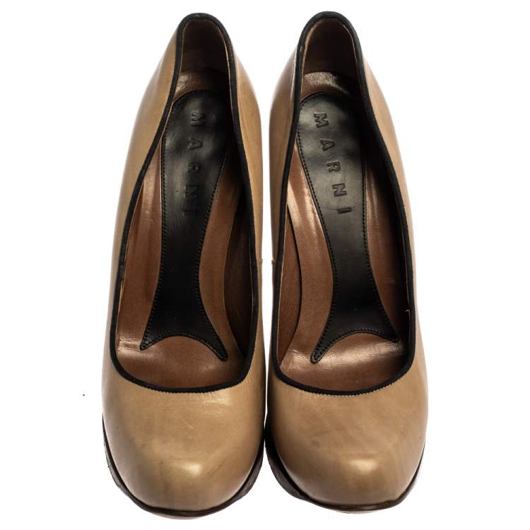 Pre Owned Marni Beige Leather Platform Pumps Size 37
