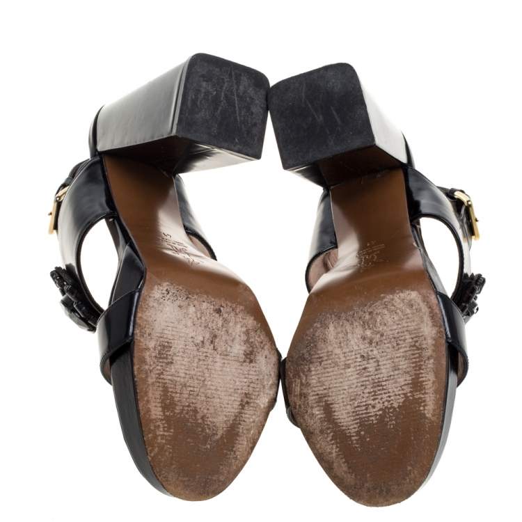 Pre Owned Marni Black Patent Leather Embellished Block Heel Platform Sandals Size 41
