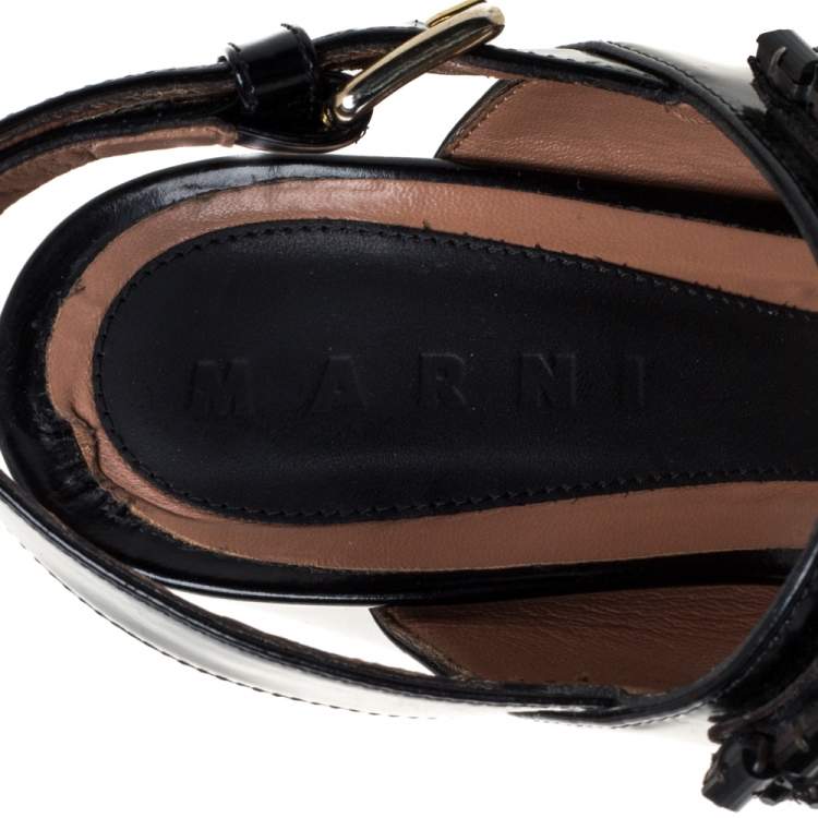 Pre Owned Marni Black Patent Leather Embellished Block Heel Platform Sandals Size 41