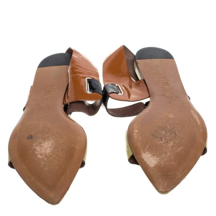 Pre Owned Marni Tricolor Patent Leather Pointed Toe Flat Sandals Size 39.5