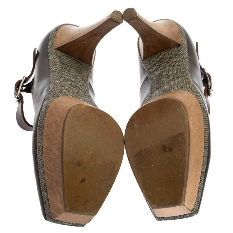 Pre Owned Marni Grey Leather Mary Jane Peep Toe Platform Pumps Size 39