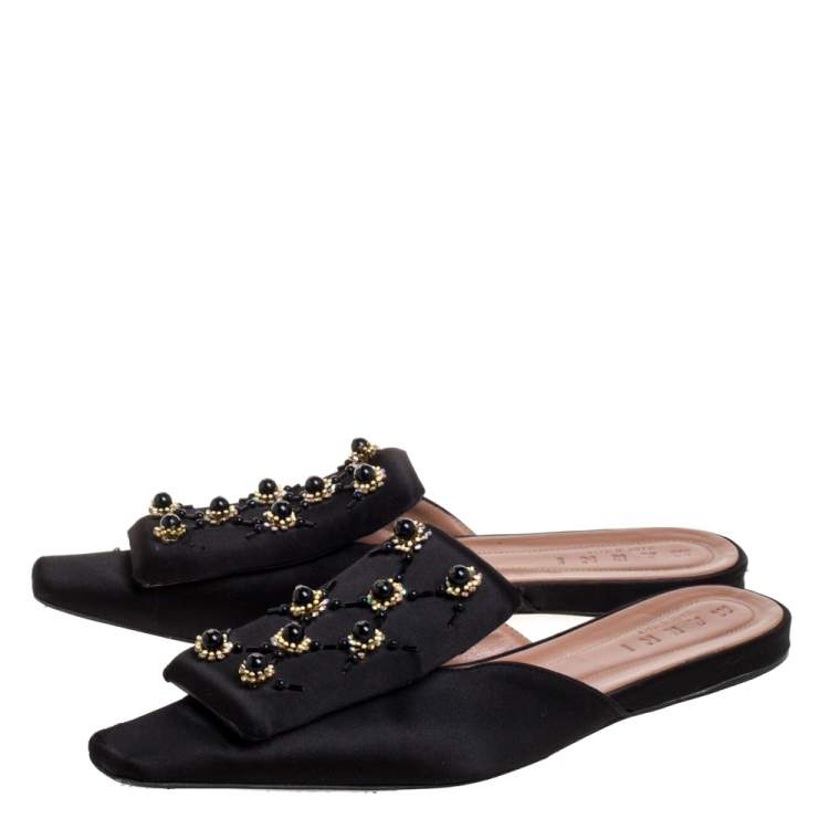 Pre Owned Marni Black Satin Embellished Mules Size 39