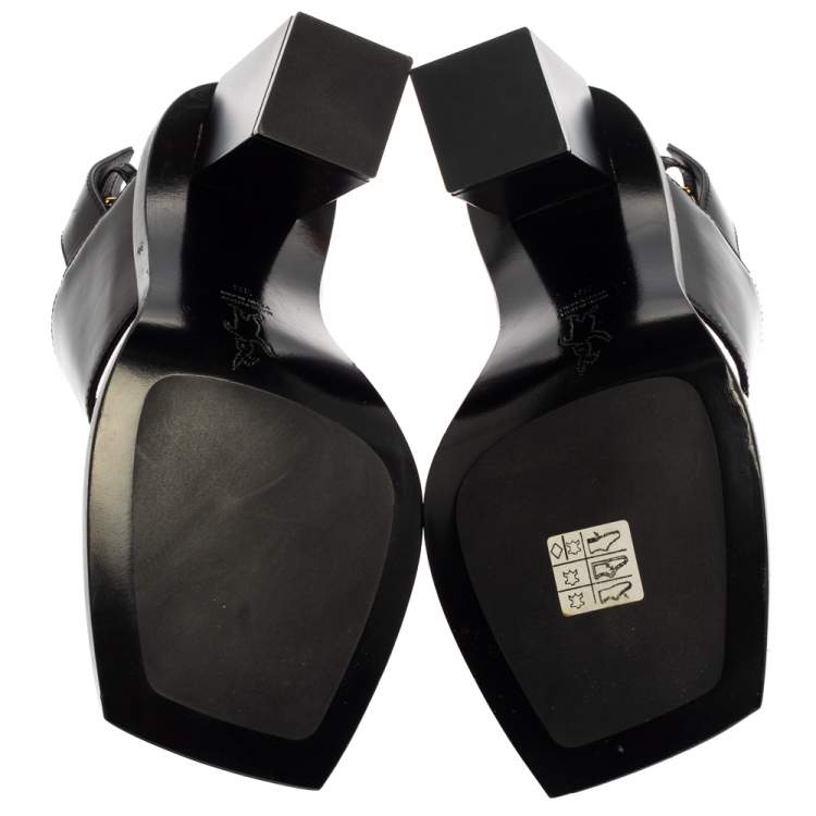 Pre Owned Marni Monochrome Leather Block Heel Sandals Size 38