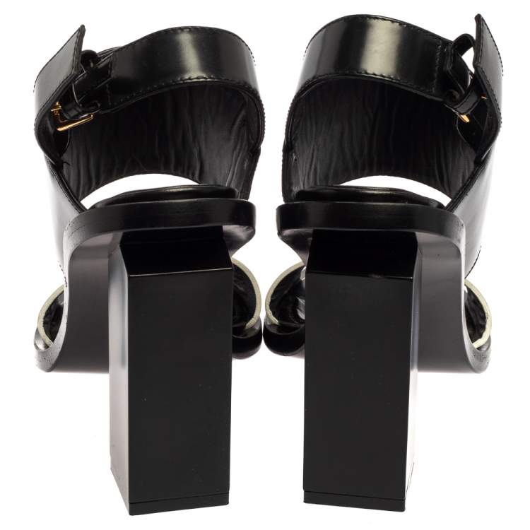 Pre Owned Marni Monochrome Leather Block Heel Sandals Size 38
