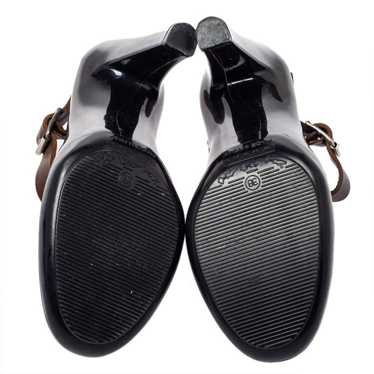Pre Owned Marni Black/Brown Rubber And Leather Mary Jane Pumps Size 38