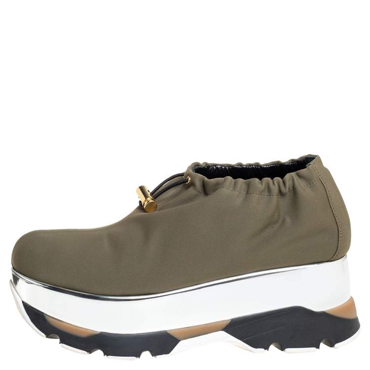 Pre Owned Marni Olive Green Fabric Platform Sneakers Size 38