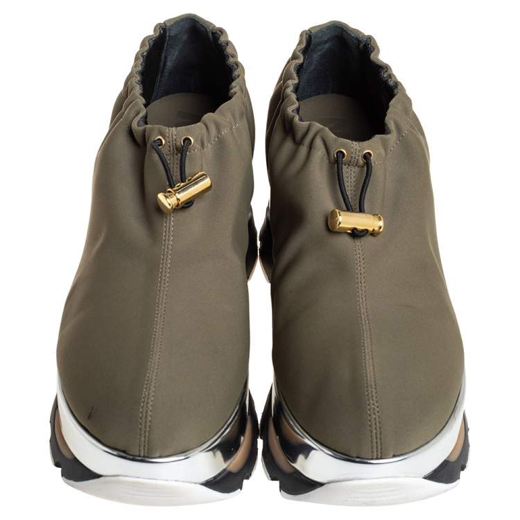 Pre Owned Marni Olive Green Fabric Platform Sneakers Size 38