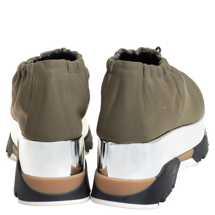 Pre Owned Marni Olive Green Fabric Platform Sneakers Size 38