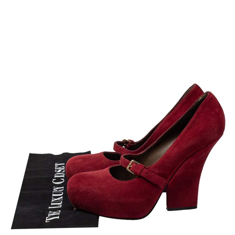مملوكة مسبقًا Marni Red Suede Mary Jane Pumps Size 38.5
