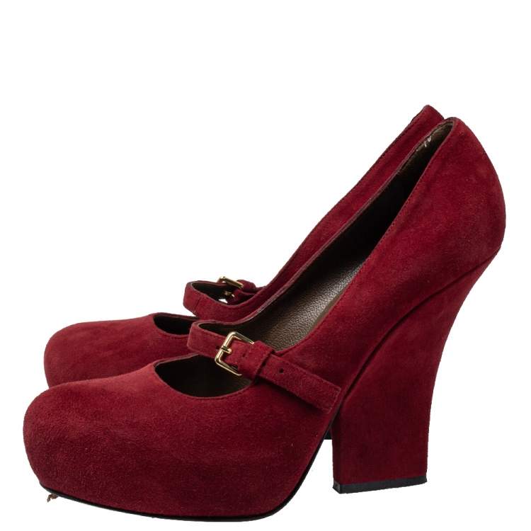 مملوكة مسبقًا Marni Red Suede Mary Jane Pumps Size 38.5