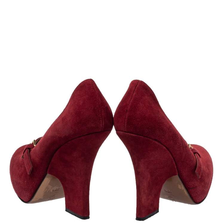 مملوكة مسبقًا Marni Red Suede Mary Jane Pumps Size 38.5
