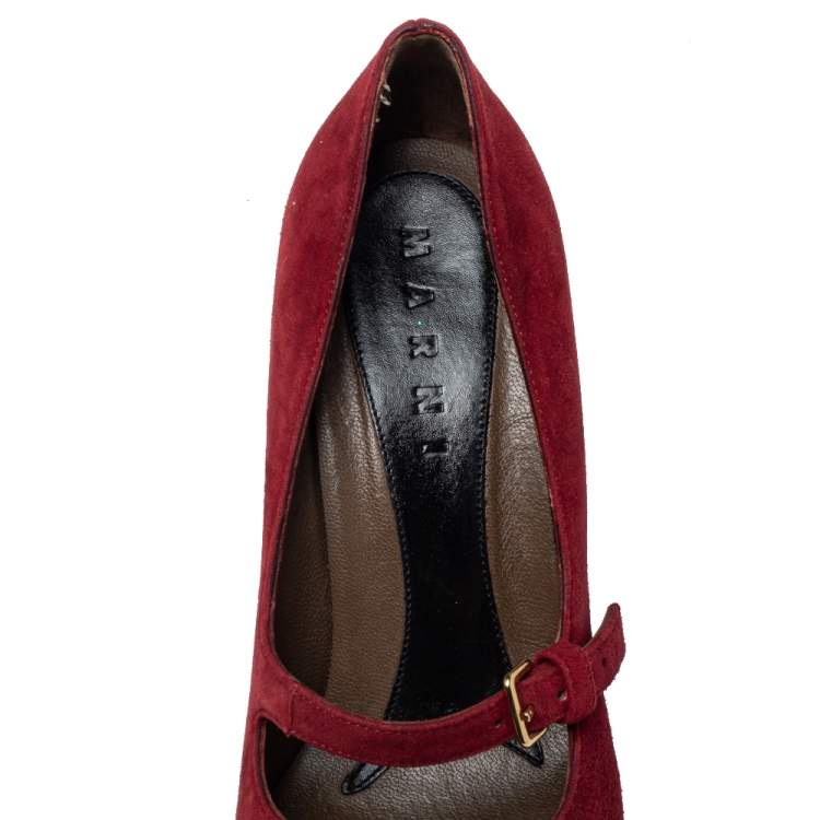مملوكة مسبقًا Marni Red Suede Mary Jane Pumps Size 38.5