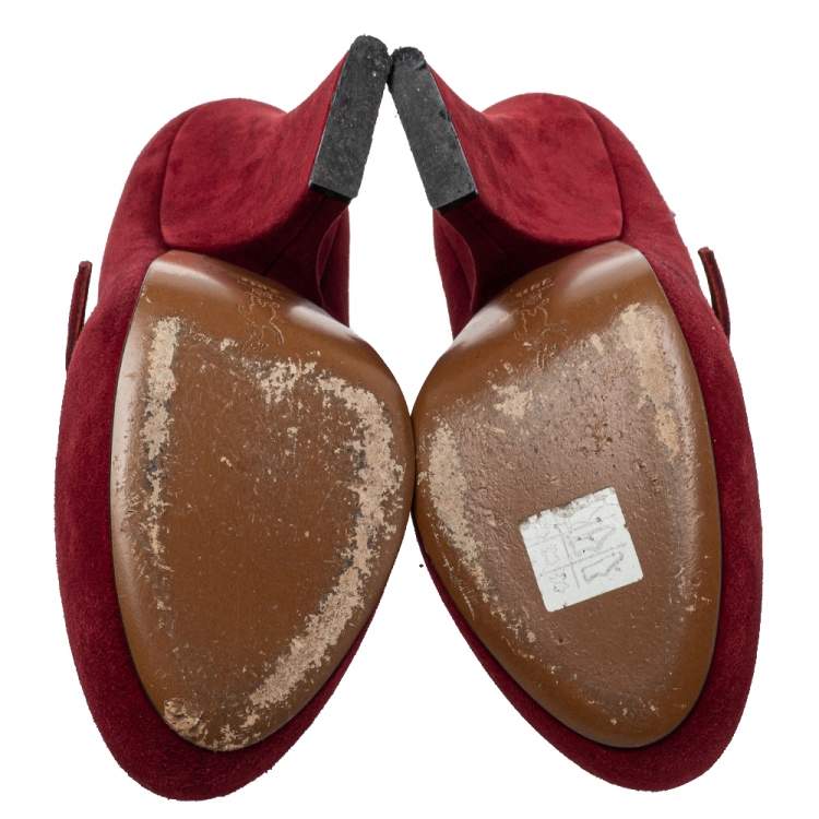 مملوكة مسبقًا Marni Red Suede Mary Jane Pumps Size 38.5