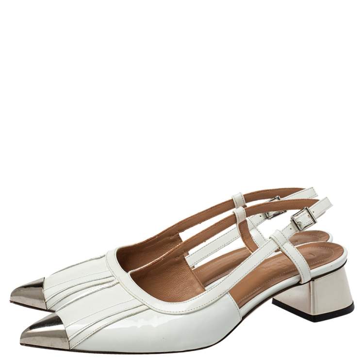 Pre Owned Marni White Leather Slingback Cap Toe Sandals Size 37