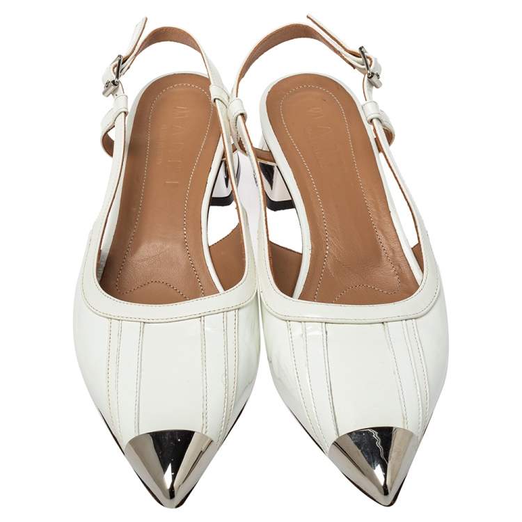 Pre Owned Marni White Leather Slingback Cap Toe Sandals Size 37