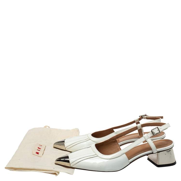 Pre Owned Marni White Leather Slingback Cap Toe Sandals Size 37