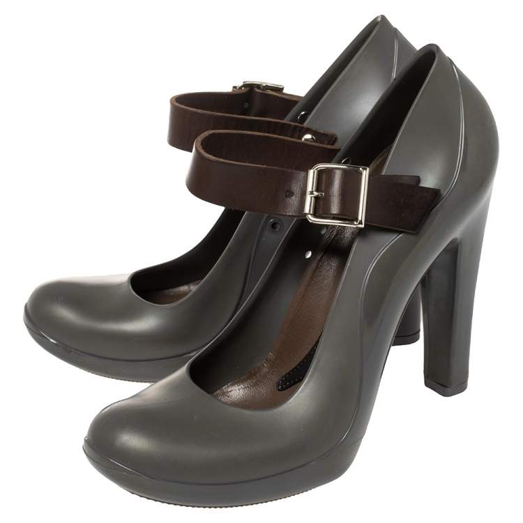 Pre Owned Marni Grey Jelly and Leather Mary Jane Pumps Size 37