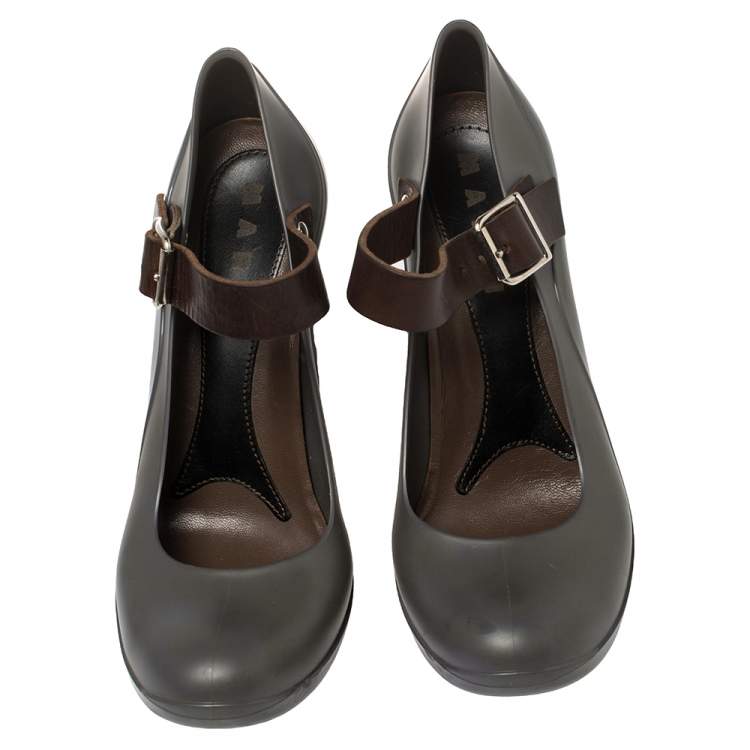 Pre Owned Marni Grey Jelly and Leather Mary Jane Pumps Size 37