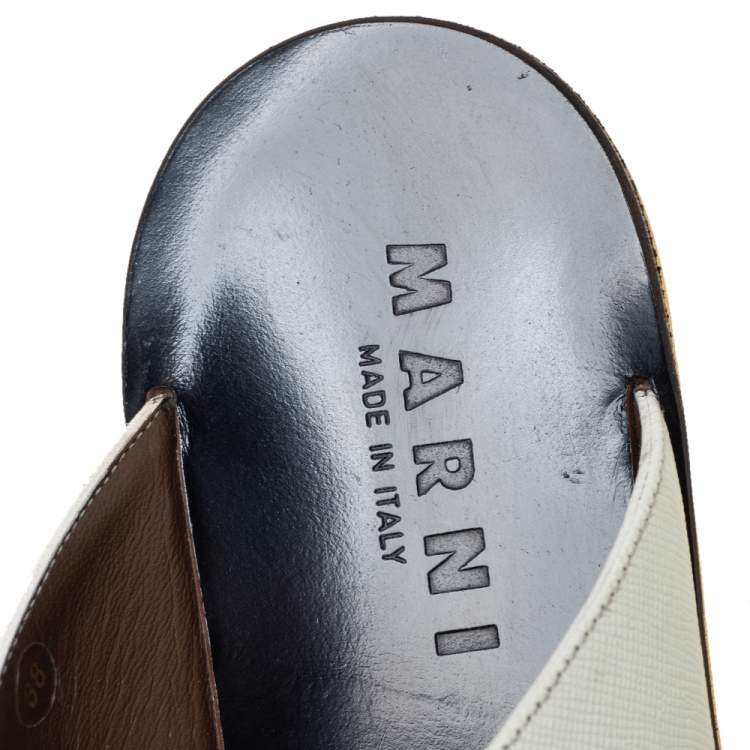 Pre Owned Marni White Leather Crisscross Slide Sandals Size 38