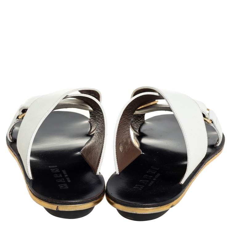 Pre Owned Marni White Leather Crisscross Slide Sandals Size 38