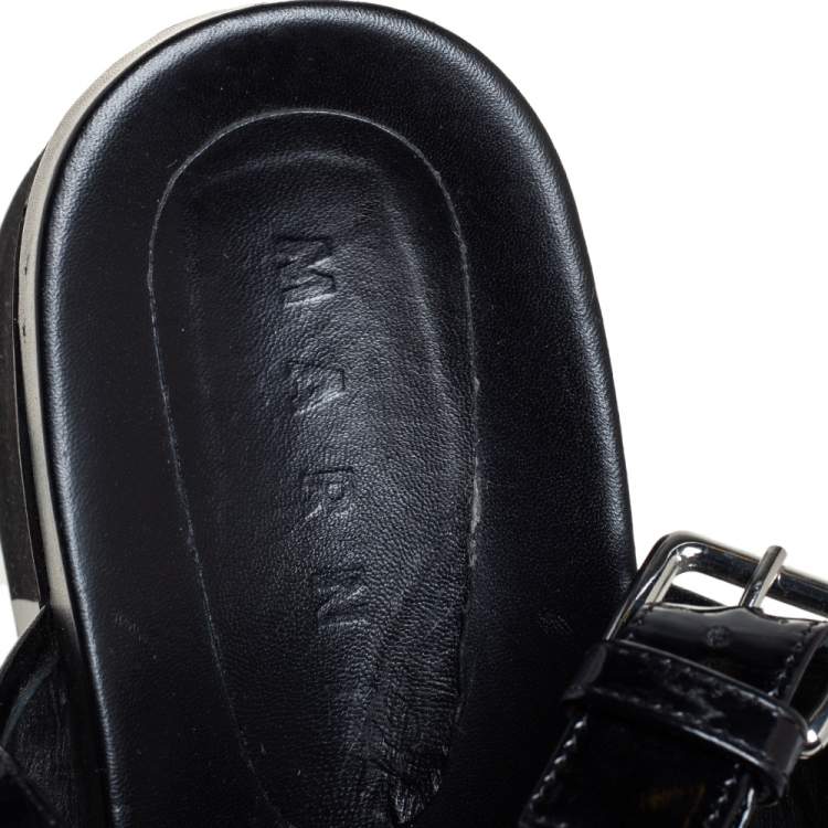 Pre Owned Marni Black Mesh And Patent Leather Embellished Platform Slingback Sandals Size 38