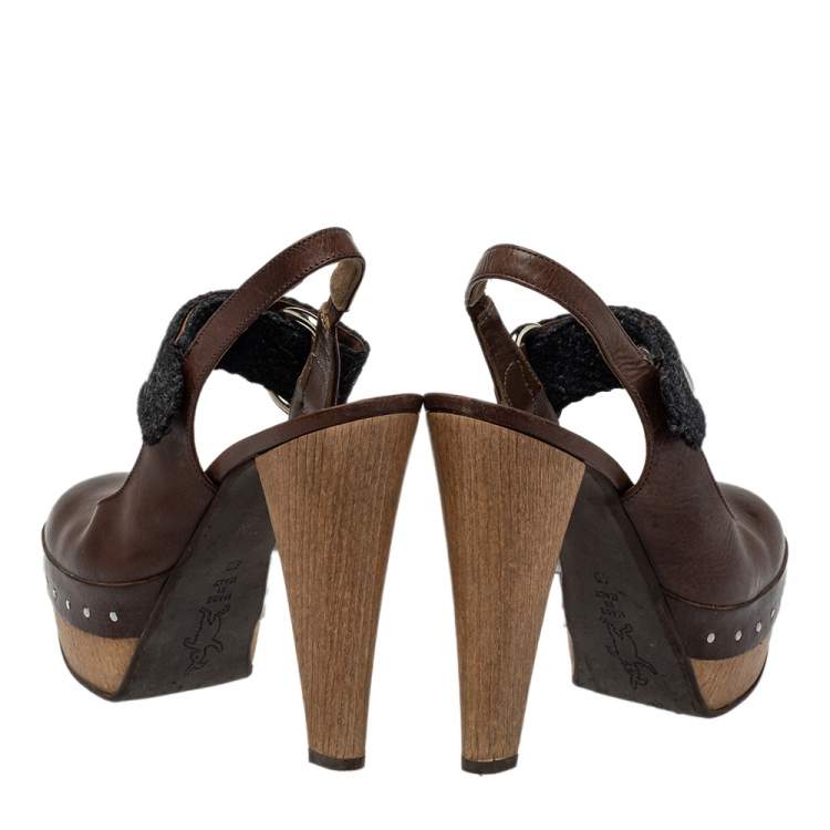 Pre Owned Marni Brown/Black Fabric And Leather Mary Jane Buckle Strap Pumps Size 40
