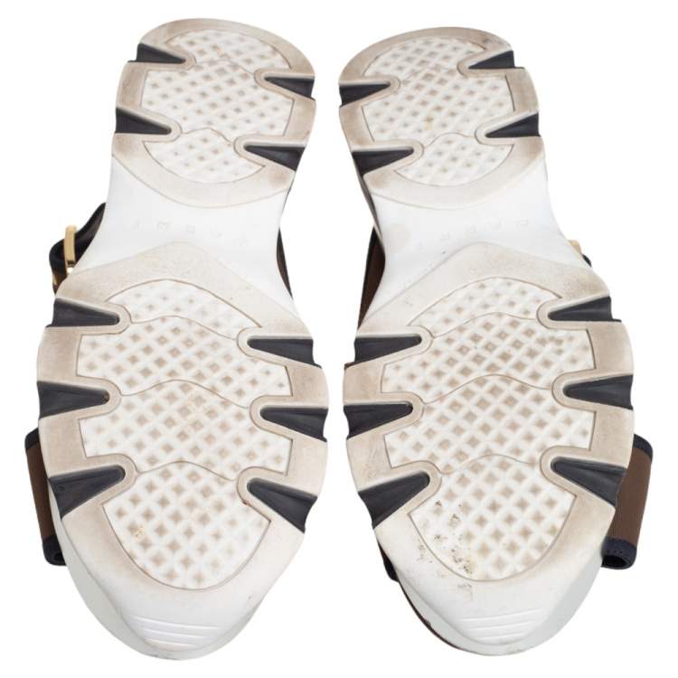 Pre Owned Marni Brown Fabric Jewel Embellished Crisscross Platform Sandals Size 39