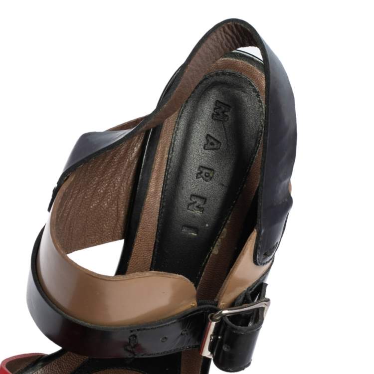 Pre Owned Marni Tricolor Leather Platform Ankle Strap Sandals Size 40