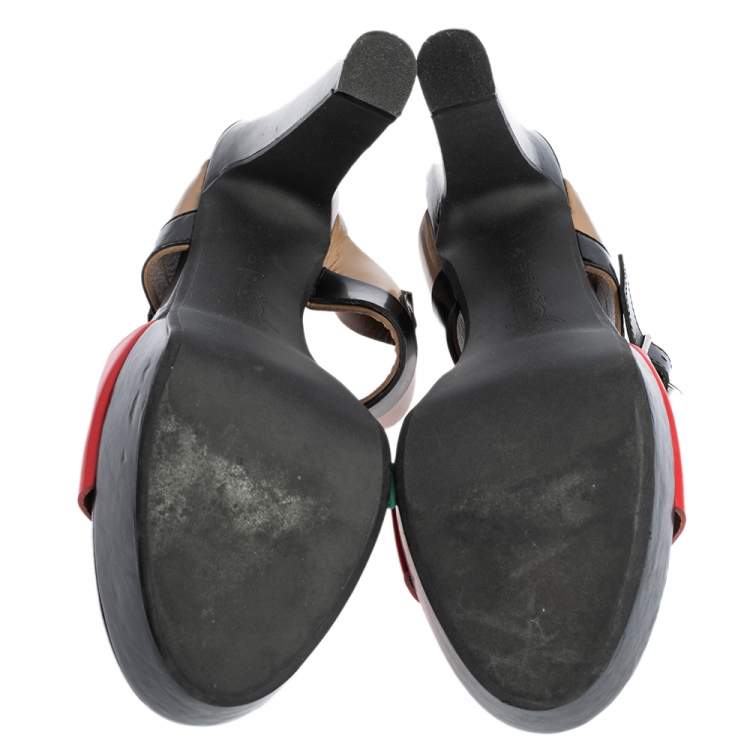 Pre Owned Marni Tricolor Leather Platform Ankle Strap Sandals Size 40