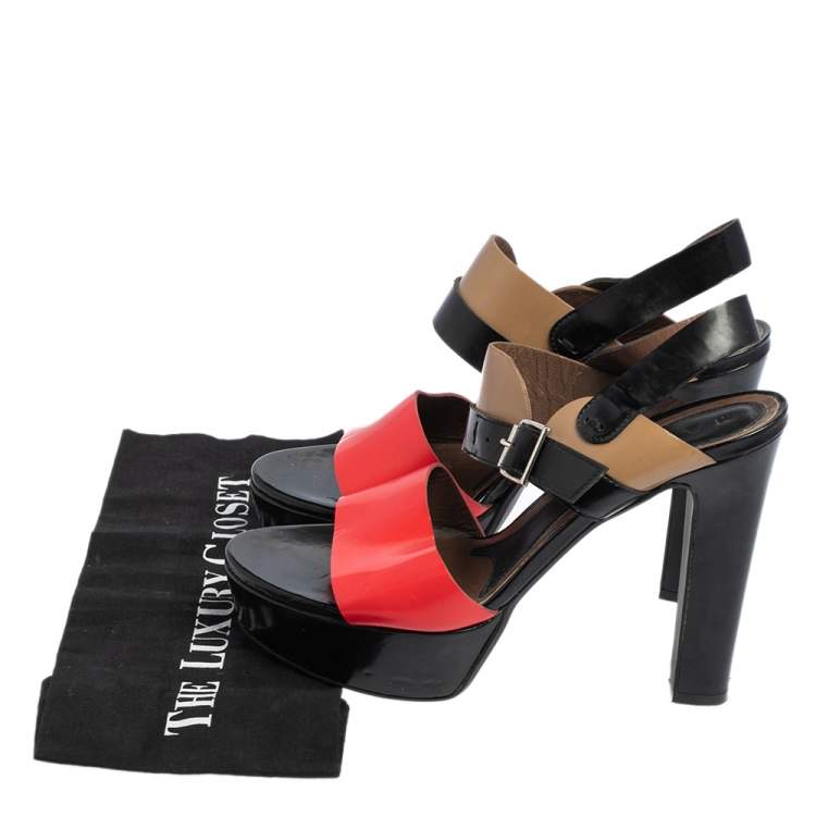 Pre Owned Marni Tricolor Leather Platform Ankle Strap Sandals Size 40