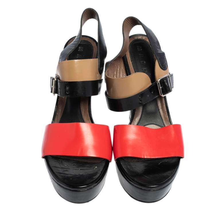 Pre Owned Marni Tricolor Leather Platform Ankle Strap Sandals Size 40