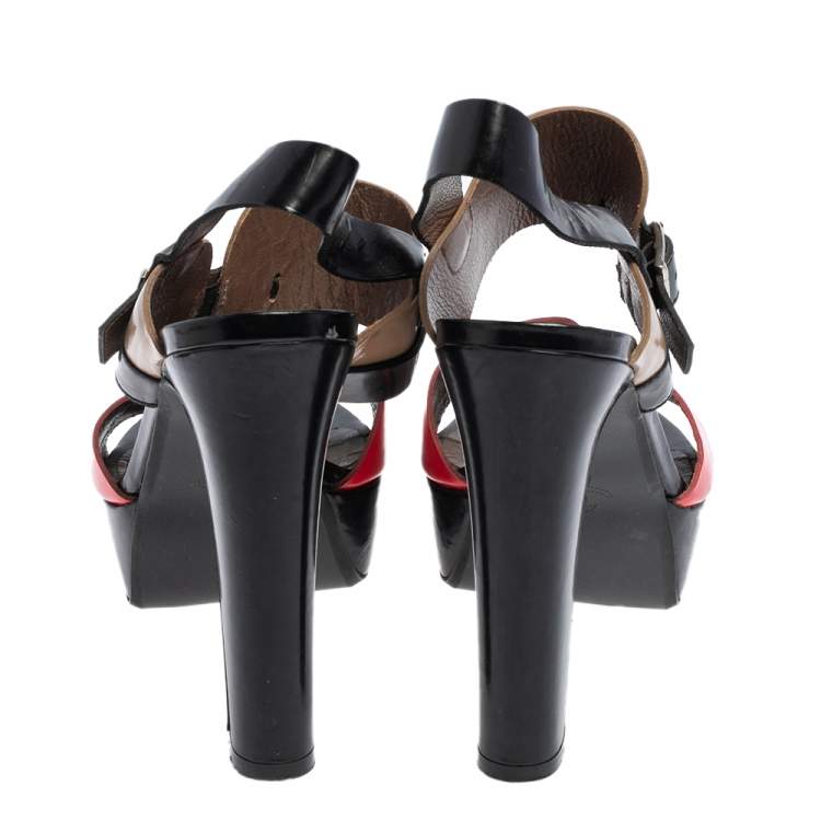 Pre Owned Marni Tricolor Leather Platform Ankle Strap Sandals Size 40
