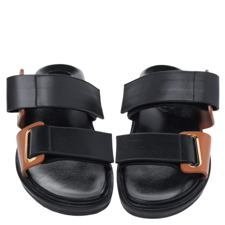 Pre Owned Marni Black/Brown Leather Fussbett Slide Sandals Size 40